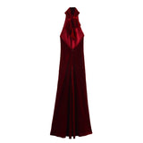 Fongt Women's Clothing 2025 Spring Festive Dress Hanging Neck Collar Silk Texture Dew Back Dress