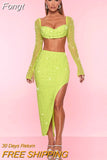 2023 New Fall Ladies White 2 Piece Sexy Beaded Long Sleeve Short Top Tight Long Dress Sexy Club Celebrity Party
