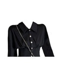 Women 2 Piece Sets Black vintage Gothic Chiffon Fishtail Shirt Sexy Skirt Female Slim Grey Pleated Skirts 2023 Autumn