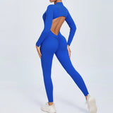 Fongt Zipper Long Sleeve Nude Yoga Jumpsuit Women Wear Fitness Sports Pants Tights-Outfit