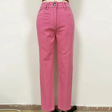 QUALITY Newest 2023 Designer Jeans Women's Top Stitching Contrast Pink Denim Jeans
