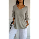 Fongt Casual Sweater Basic Thin V-Neck Seven-Sleeve Solid Female Bottoming Shirt Ice Cream Color