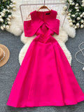 Fongt Elegant Dress Women's Dinner Party Dress Hearty Shoulder V Neck Waist Temperament Elegant Swing