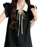Fongt MM300 Pounds Large-Size Reduction Of Small Flying Sleeves Black Dress Women's Summer French Small Fragrant Wind Straight Cover Belly Skirt