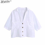Women Fashion Candy Color Double Pockets Loose Linen Smock Blouse Lady Buttons Short Shirt Chic Kimono Blusas Tops