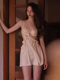 Fongt Embroidery Lace Back Pajamas With Thoracic Pad Pure High-End Sling Skirt Female Sexy Ribbon Sling Skirt