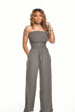 Fongt New Women's Casual Flat Shoulder Wrapped Chest Wide-Leg Jumpsuit-Outfit