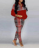 Large Size Women's Wear Popular Style Long-Sleeved Zipper Fashion Printed Two-Piece Set-Outfit