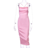 neon satin lace up women long midi dress bodycon backless elegant party sexy club clothes 2021 summer dinner