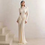Fongt The Autumn Of 2025, The New Women's Clothing Solid-Colored Long-Sleeved High-Collar Temperament Is Folded And Dewted.