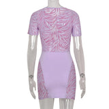 Sexy Zebra Print Cut Out Mesh Transparent Women Mini Dress for Beach Holiday Night Club Goth Party Bodycon Pencil Shorts