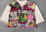 Fongt T-Shirt New Casual Round Collar Top Popular Cartoon Print 1118
