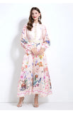 Fongt Court Elegant Fashion Print Single-D Row Lantern Sleeve Dress Women's Waists Thin Big Brand Long Dress