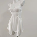 Fongt New Spring And Summer Sexy Pajamas Female Thin Hollow Lace Splicing Ice Silk Folds Slimming Slings Sleep Skirt