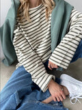 Fongt Spring And Summer New Striped T-Shirt Women Simple Leisure Loose Thin Sleeve Long-Sleeved Top