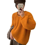 Fongt Wind Soft Waxy Candy Color Round Collar Sweater Female Autumn And Winter Loose Thick Needle And Thick Knit Sweater Overjacket-Outfit