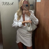 V Neck 2021 Satin Shirts Dress Elegant Sexy Mini Long Sleeve Casual White Autumn Black Bandage Wrap Party