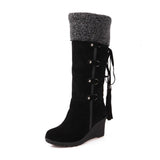 Winter Boots Warm Fur Boots Ladies High Heels Platform Knee High Snow Boots Women 2020 Warm Fur Wedge Shoes