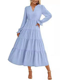 Fongt Autumn Long Dress Long Sleeve V-Neck Layered Lotle Leaves By The A-Line Cocktail Party