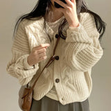 Fongt Chic Autumn Simple Lazy V-Neck Bubble Bubble Sleeves Wrench Loose Knitted Rhi Shirt Sweater Coat