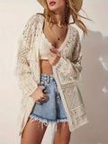 Fongt New Women's Cardigan Long-Sleeved Loose Knitted Shirt Casual Hollow Design