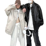 Fongt New PU Leather Solid Color Hip Hop Coat Jacket Retro Motorcycle Leather Casual Versatile Jacket For Men And Women-Outfit