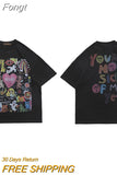 Men's clothing Oversized t-shirt Hip Hop Anime Ainting Letter Heart Rainbow Angels Print Y2k Harajuku Cotton Half Sleeve