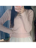 Women Cotton Front Buttons Pink Tees 2023 Summer Fashion Ladies Casual Female O Neck Long Sleeves Solid Color Tops-Outfit