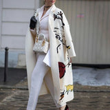 Women's Warm Coat Long Sleeved Lapel Jackets Elegant Temperament Winter Coat Warm Loose Printed Pockets Women's Clothes