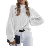 Fongt 2025 New Loose Half-High Collar Knitwear Women's Solid Color Turtleneck Sweater