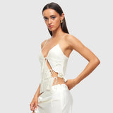 Female Satin Chic Tie Up Hollow Out Crop Top For Women Summer Spaghetti Strap Backless Slim Party Tank Tops Y2K Vest 20-Outfit