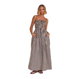Fongt Spring / Summer Striped Print Rubber Band Sexy Hem Slip Dress 88010-Outfit