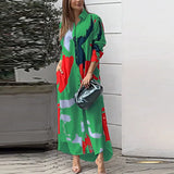 Fongt Spring And Summer Women's Fashion Casual Printing Loose Open Fork Bag Long Shirt Shirt Dress