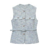 Fongt New With Belt Beads Texture Vest 9298725