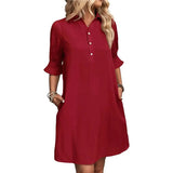Fongt Women's Summer New Wish Casual Loose Solid Color Dress