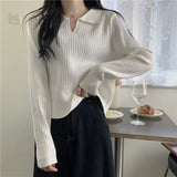 Fongt POLO Collar Apricot Sweater Female Autumn 2023 New Korean Version With Long-Sleeved Sweater Student Jacket
