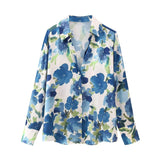 Fongt Women's Long-Sleeved Loose Casual Silk-Sense Tidly Shirt 4584
