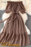 Dress Women Sexy Off The Shoulder Slash Beach Chiffon Dresses Ladies Elegant A Line Bandage Party Dress Long