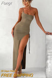 One Shoulder Split Maxi Dress Spaghetti Strap Pleated Bodycon Dress Elegant Party Wedding Evening Dresses for Women