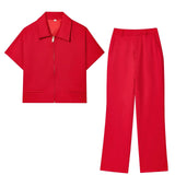 Fongt New Women's Collar Short-Sleeved Short Coat Straight Trousers 8491053 8491054