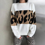 Fongt Leopard-Print Sweater Languid Wind Collar Loose-Fitting Fashion Casual Wear Autumn And Winter Top Woman