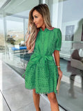 Fongt Women's Fashion Lace Splicing Tie Lace Mini Dress