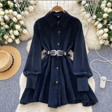 Fongt Dress New Chic Hong Kong Flavor Retro High-End Relaxed Thin Irregularly T-Shirted With Waist Denim Dress Woman