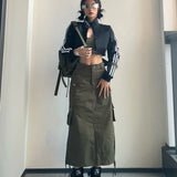 Side Stripe Zip Up Cropped Jacket-Outfit