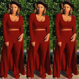 knitted long sleeve cardigan coat loose wide leg pants crop top 3 piece set for female women autumn winter women's
