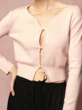 Fongt Spring New Product Fashionable Pure Lust Wind V Collar Single Buckle Gentle Comfortable Small High-Waist Knitted Open Shirt Outside The Female