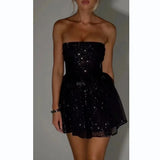 Fongt Sexy Shoulderless Strap-Less Braided Sleeveless Body-Cuffed Dress Super Short Skirt Black Small Gift