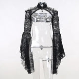 Fongt Summer New Women's Casual Pants Dark Sexy Body-In-Print Lace High-Waisted Flared