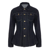 Fongt Water-Washed Denim Shirt Coat Split Design Design Display Waist Line Long-Sleeved Casual Women's Top