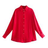 Fongt New Women's Autumn Printing Multi-Color Silk Sipping Long-Sleeved Collar Loose Shirt Top